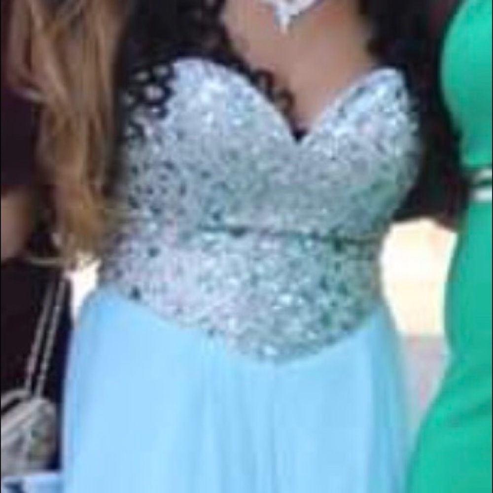 Diamond corset with baby blue bottom prom dress